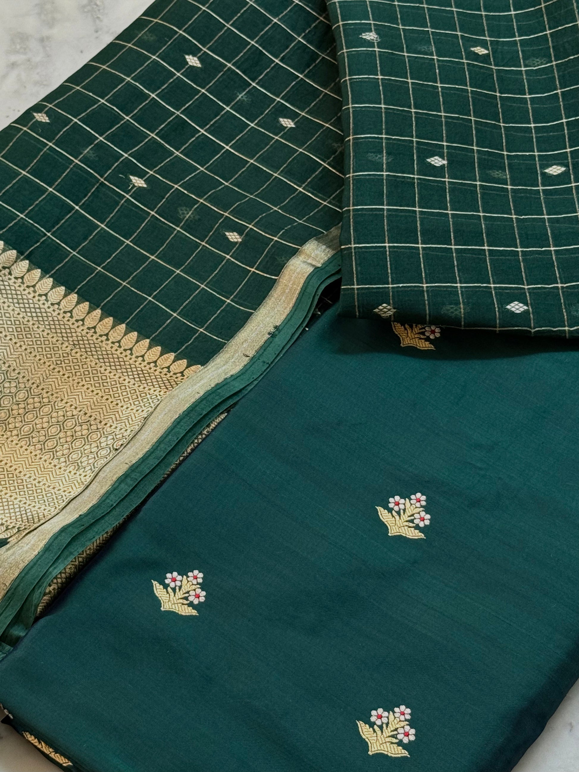 Katan Silk Suit With Kora Silk Dupatta
