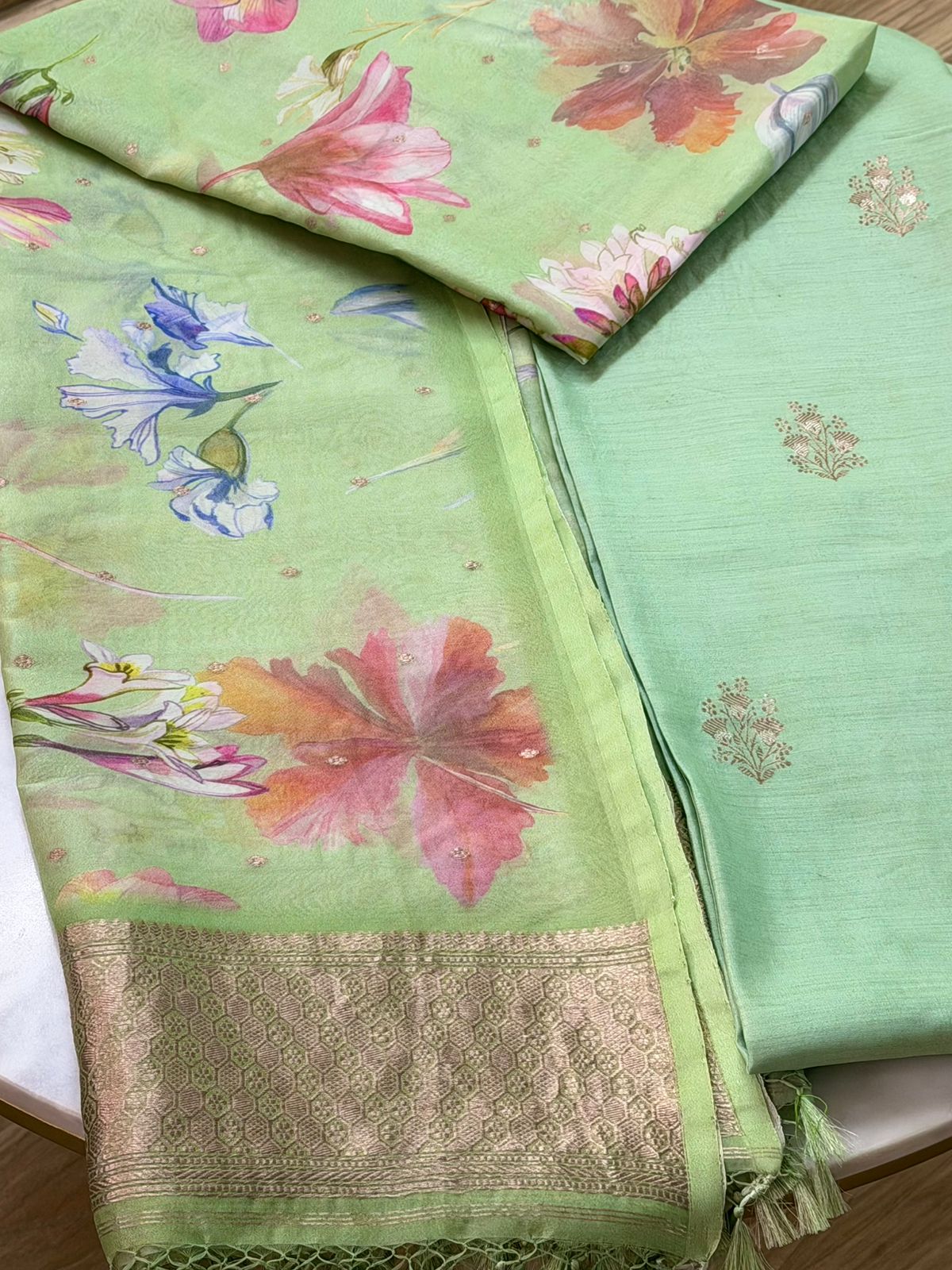 Kadhua cotton suit with kora silk dupatta 