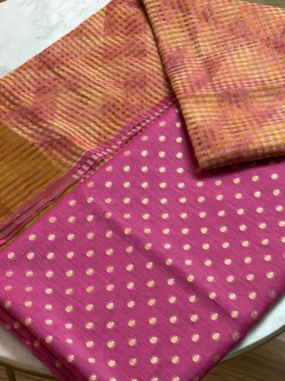 Mul cotton suit set with tissue dupatta 