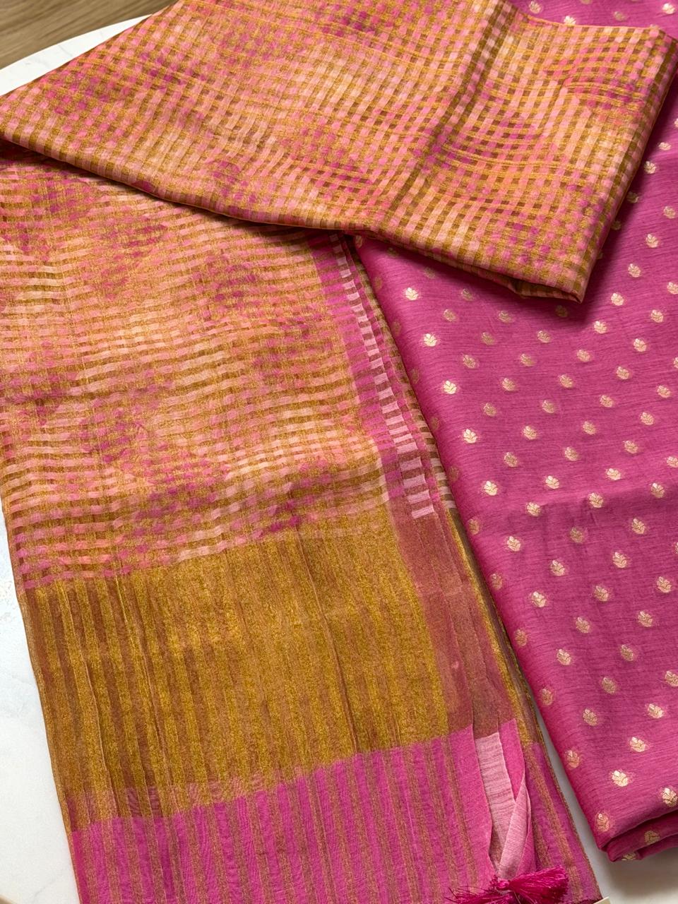 Mul cotton suit set with tissue dupatta 
