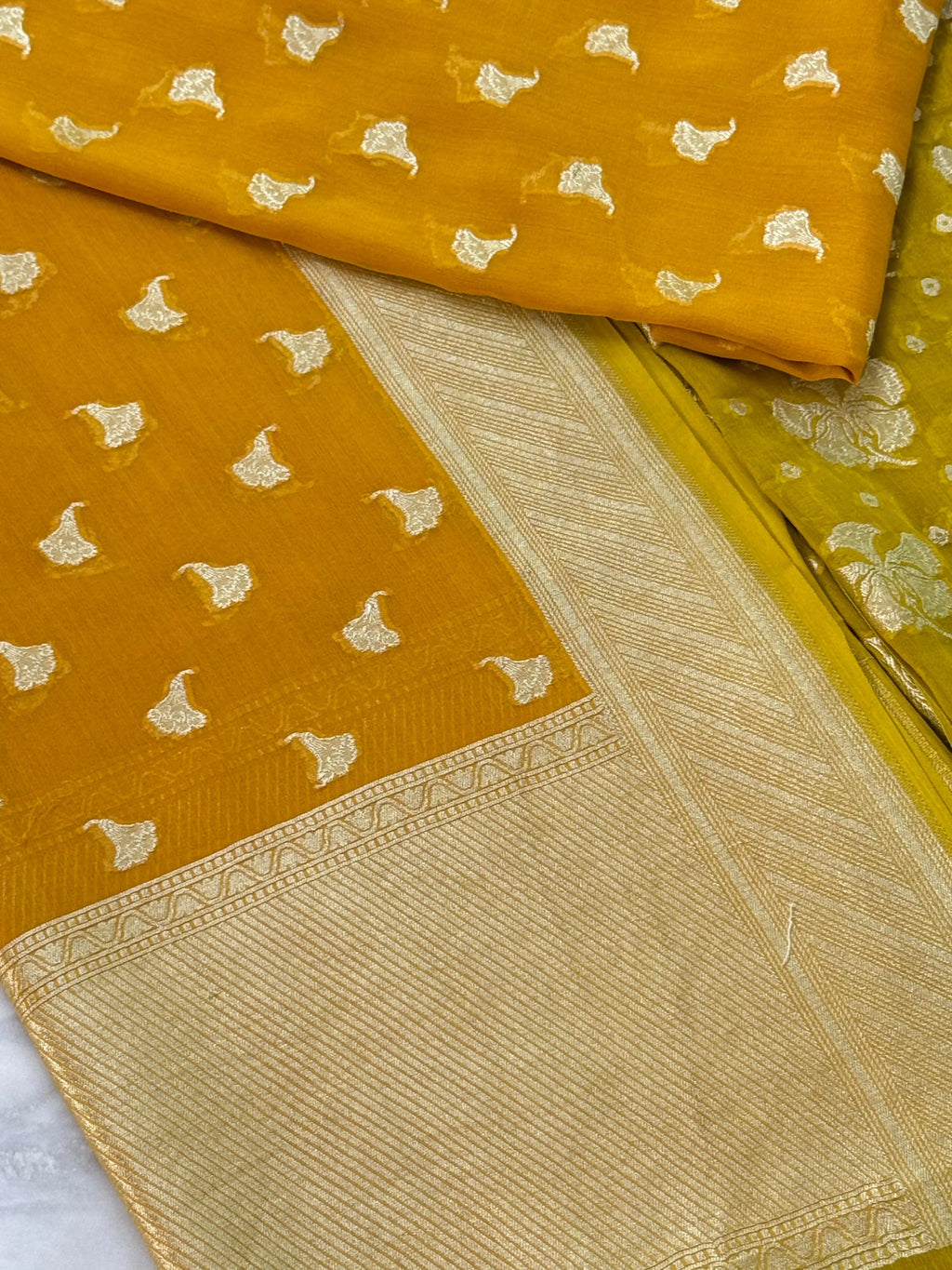 Yellow Georgette Suit Intricately Zari Border with Dupatta Heritage Weaves