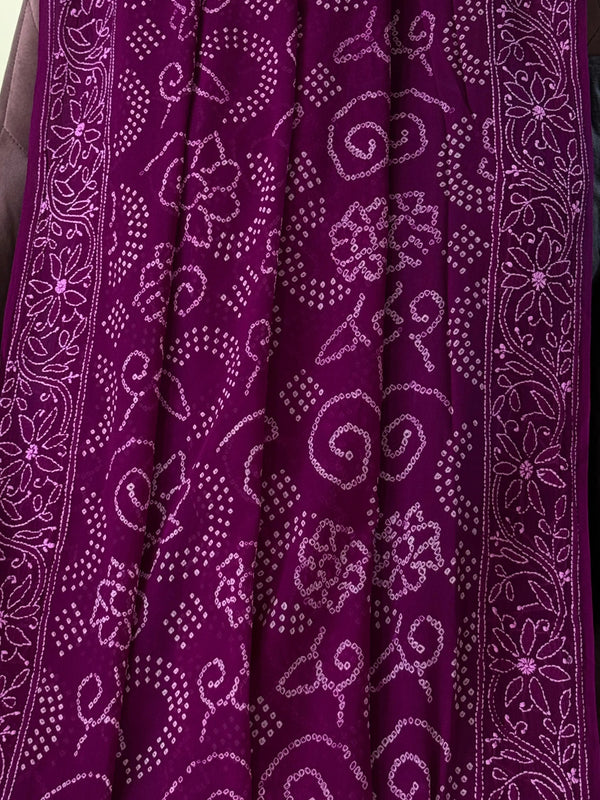 Bandhani Dupatta with Lucknawi Embroidery