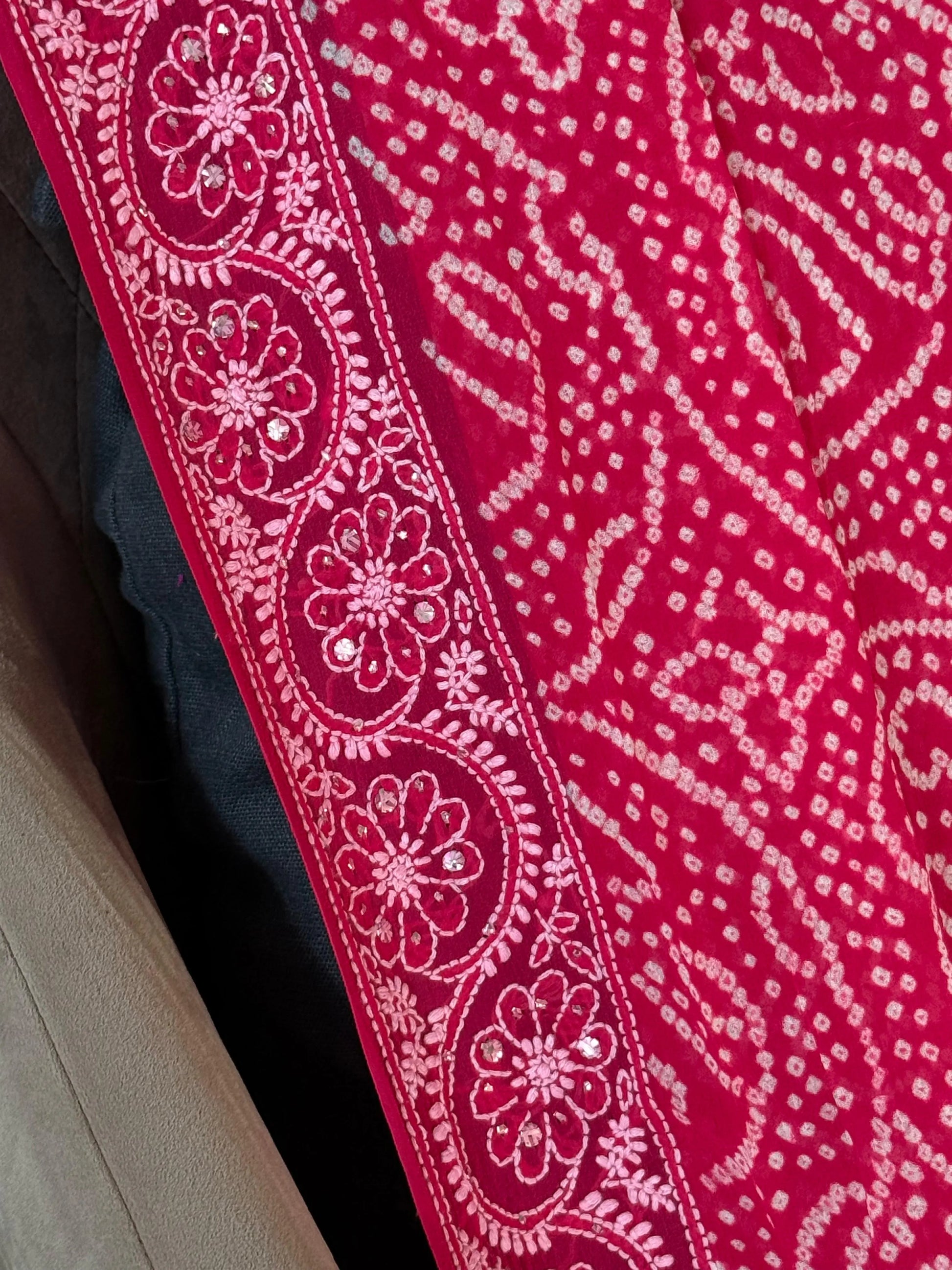 Bandhani Lucknawi Dupatta Heritage Weaves