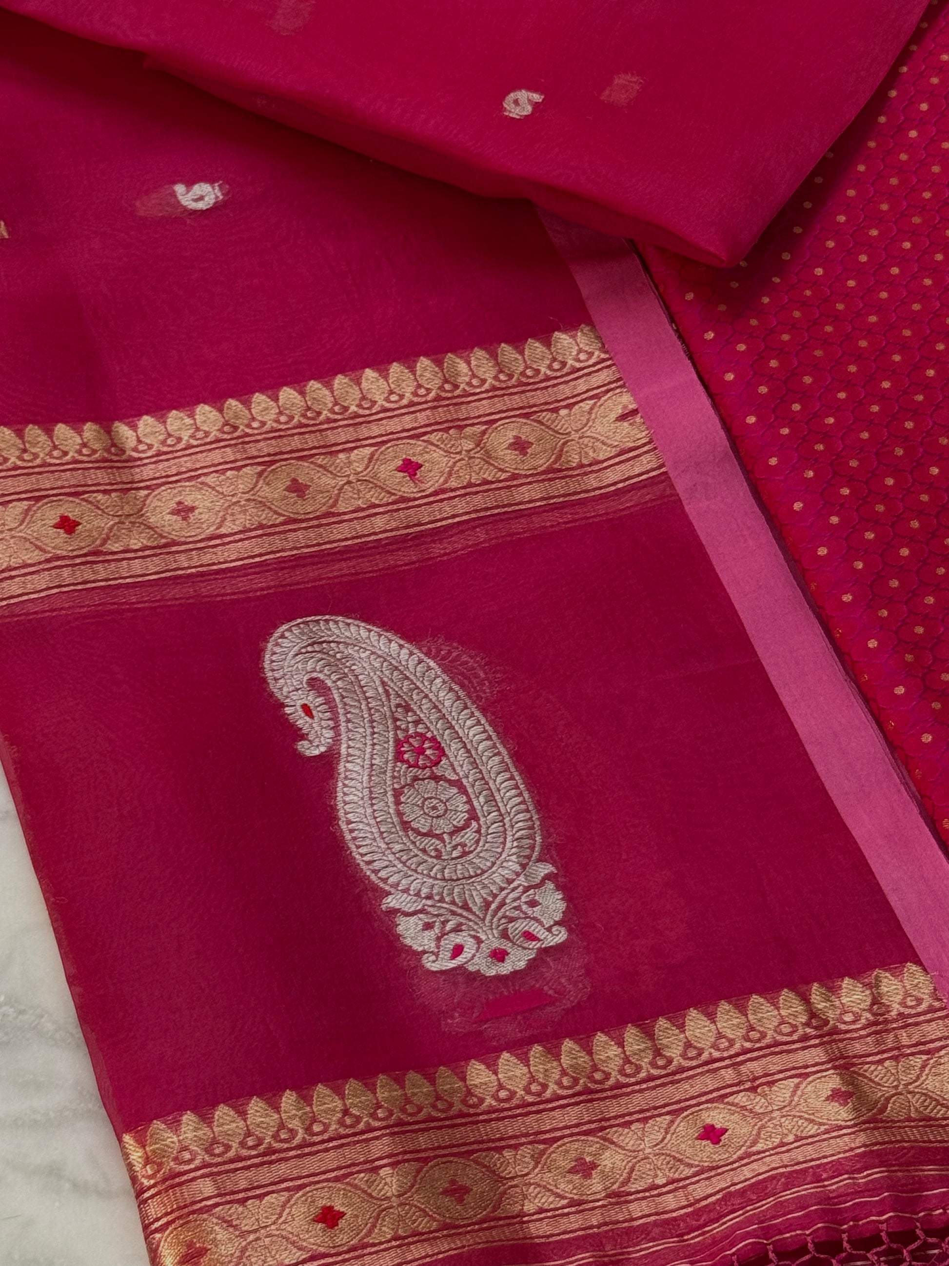 Katan Silk Suit With Kora Silk Dupatta