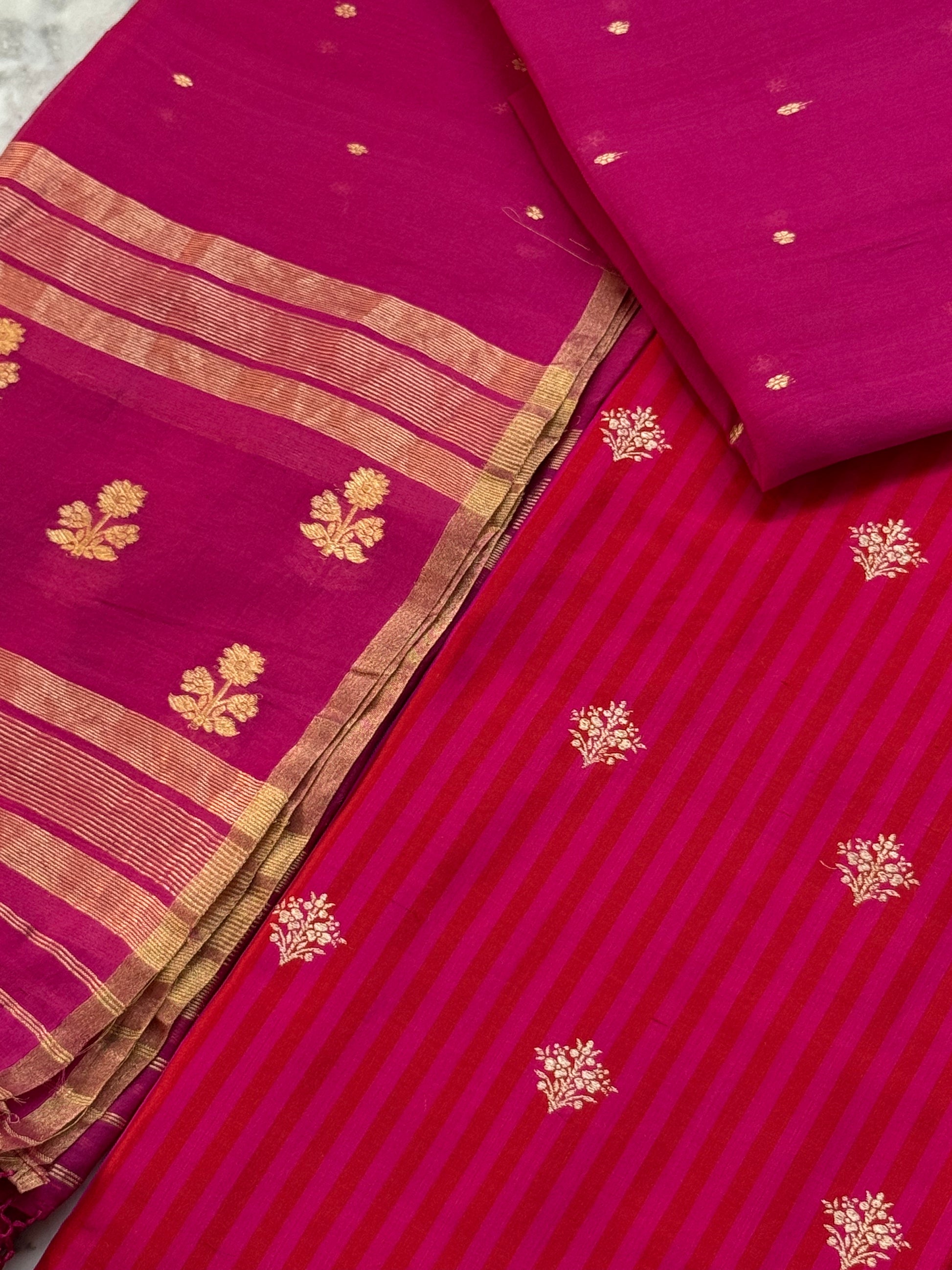 Katan Silk Suit With Kora Silk Dupatta