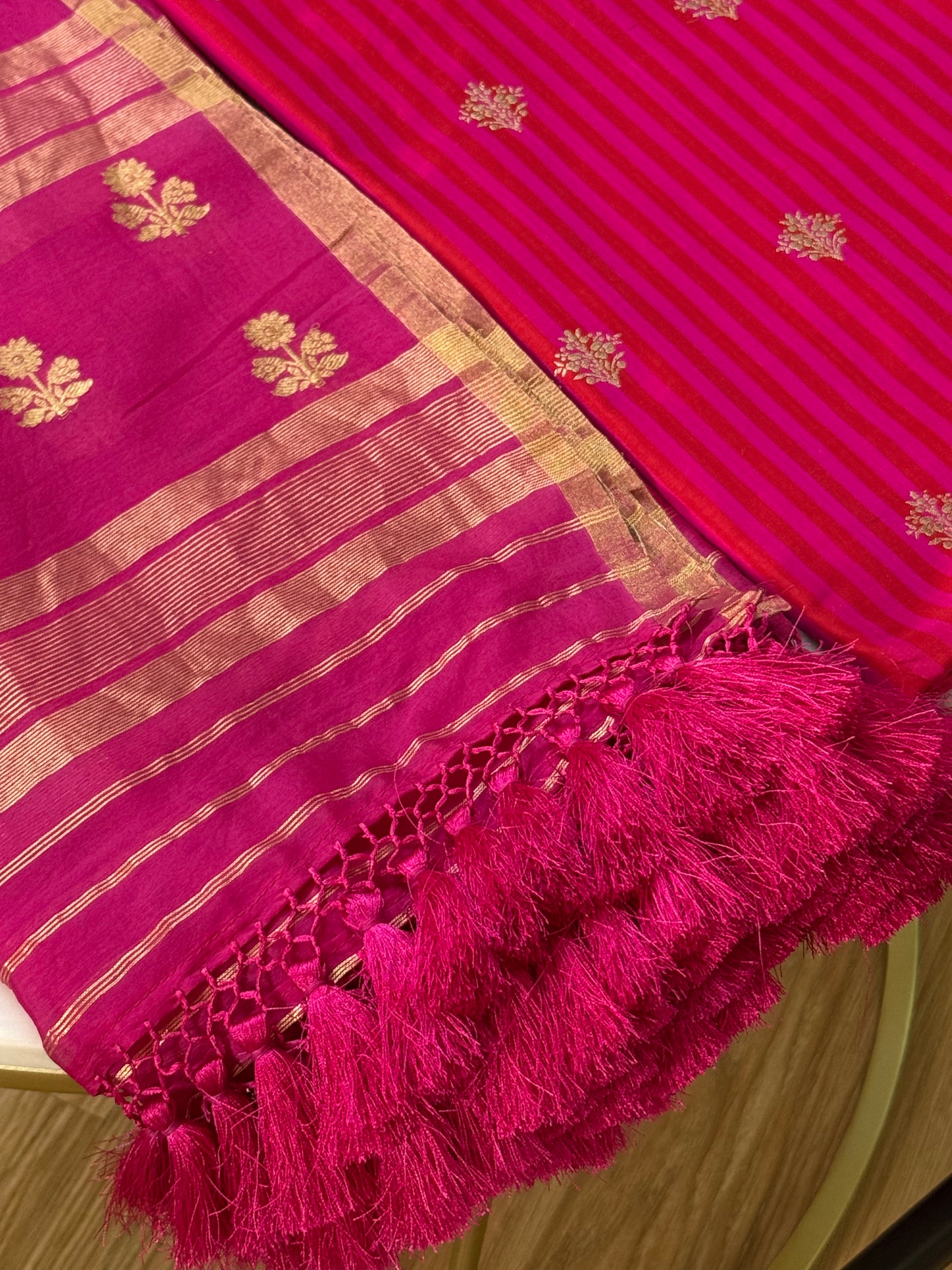 Katan Silk Suit With Kora Silk Dupatta