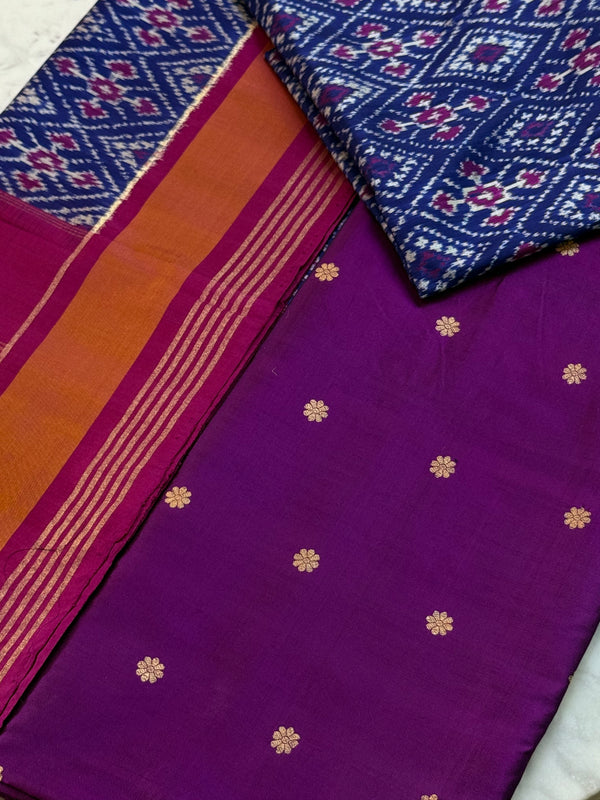 Katan Silk Suit With Ikat Silk Dupatta