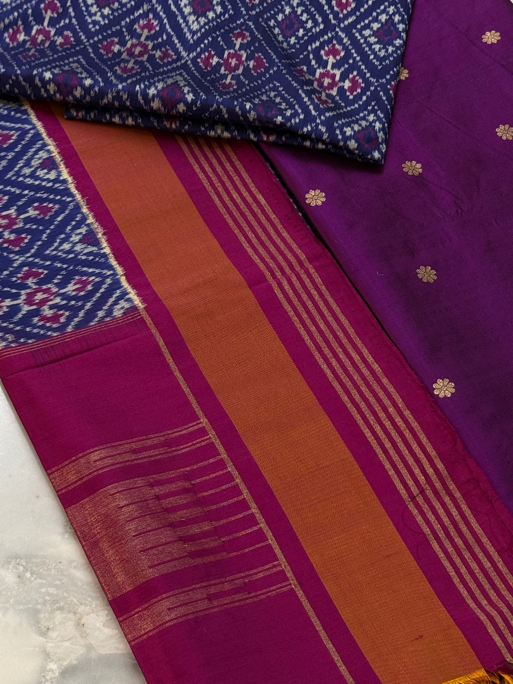 Katan Silk Suit With Ikat Silk Dupatta