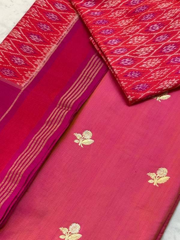 Katan Silk Suit With Ikat Silk Dupatta