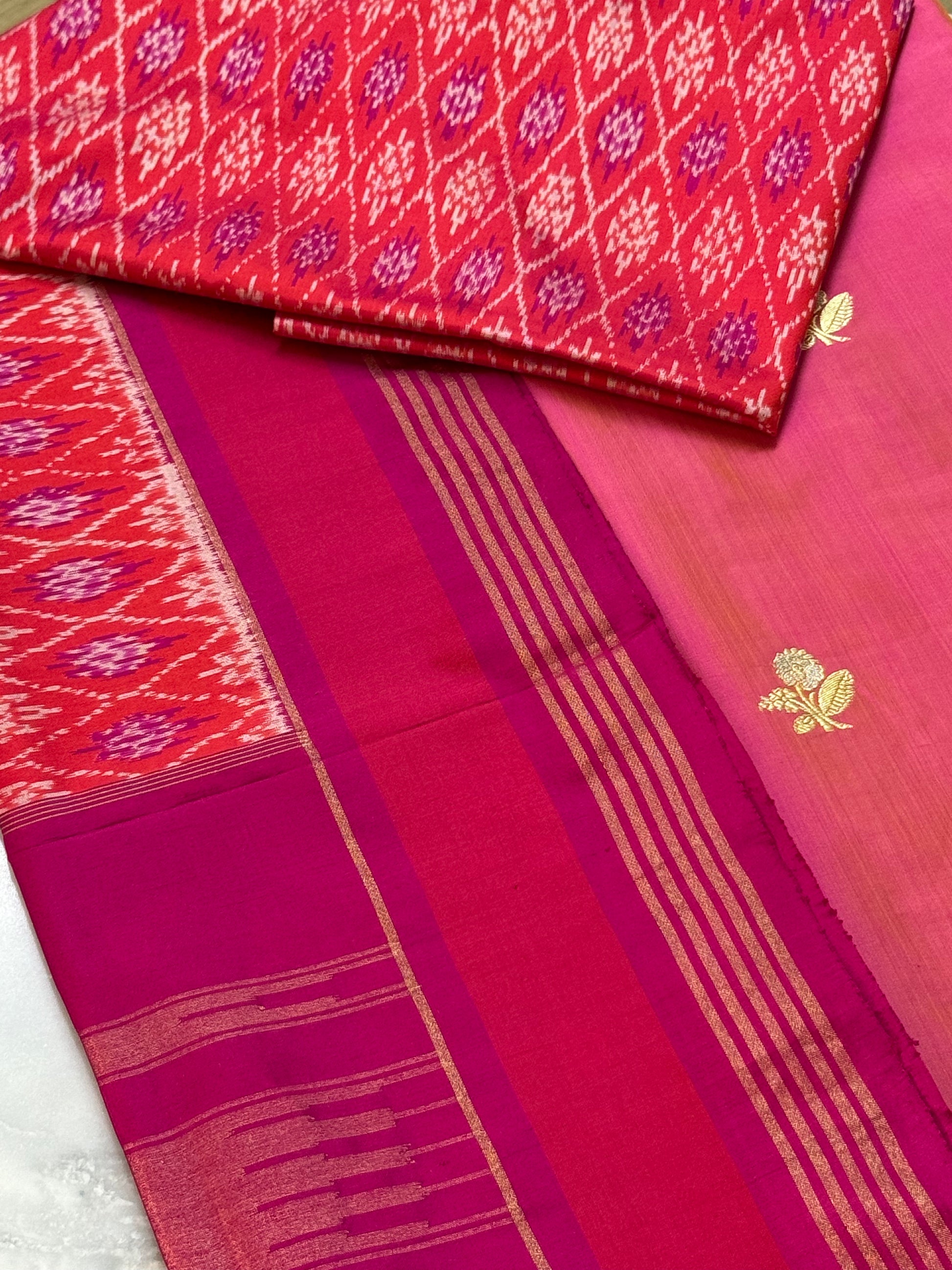 Katan Silk Suit With Ikat Silk Dupatta