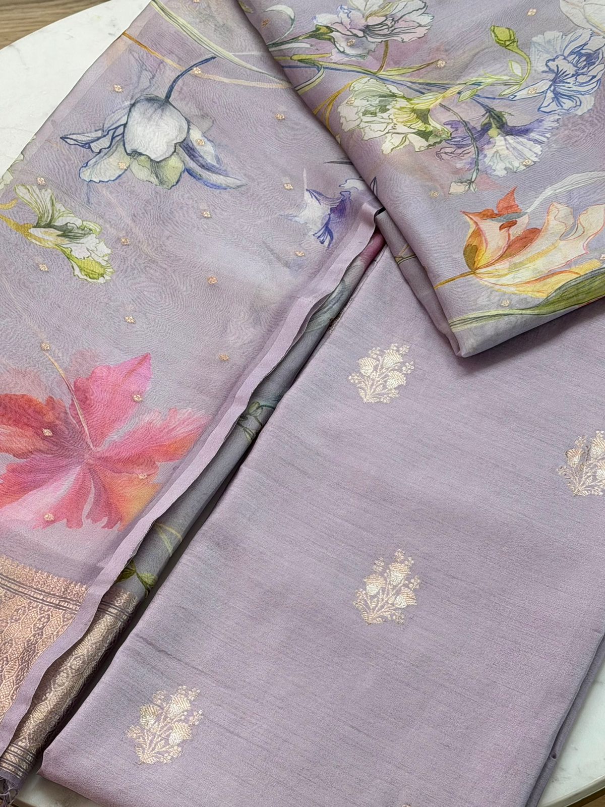 Kadhua cotton suit with kora silk dupatta 
