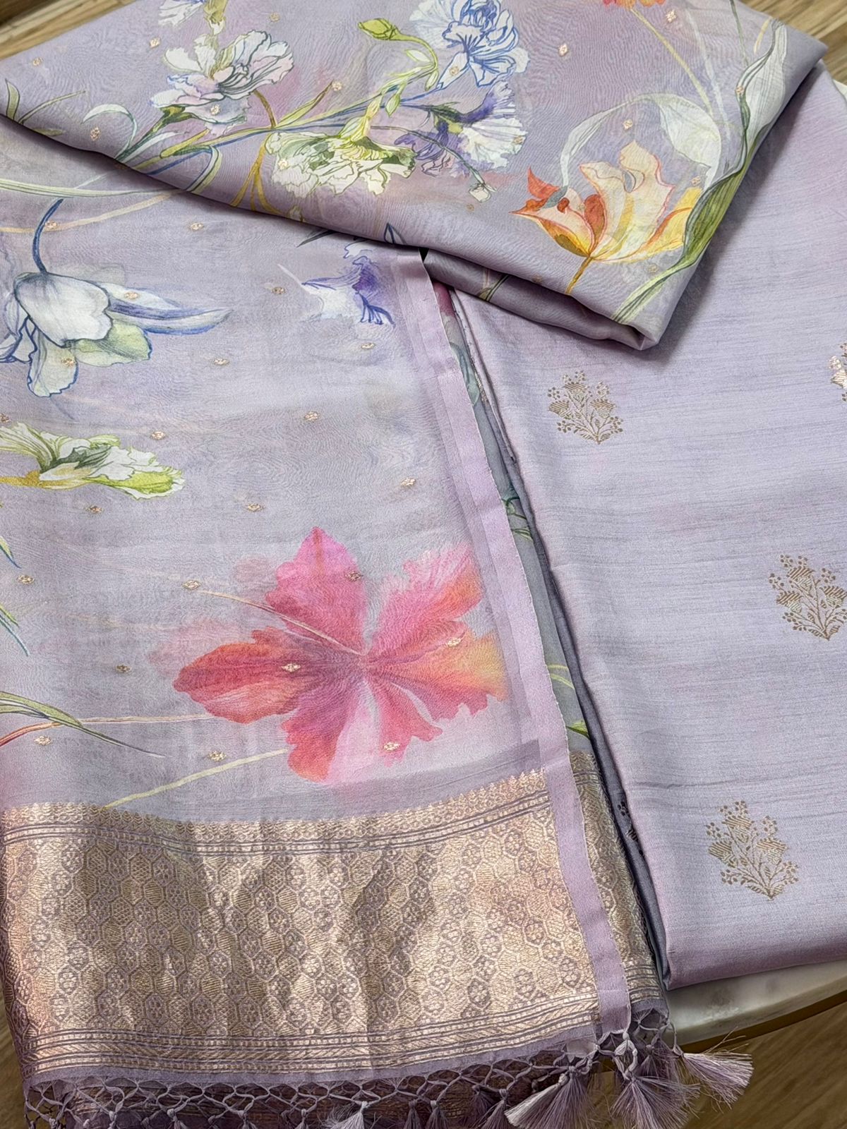 Kadhua cotton suit with kora silk dupatta 