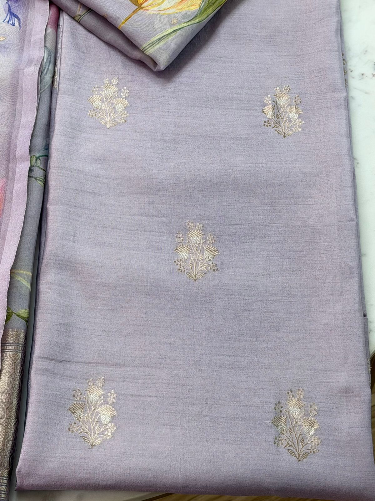 Kadhua cotton suit with kora silk dupatta 