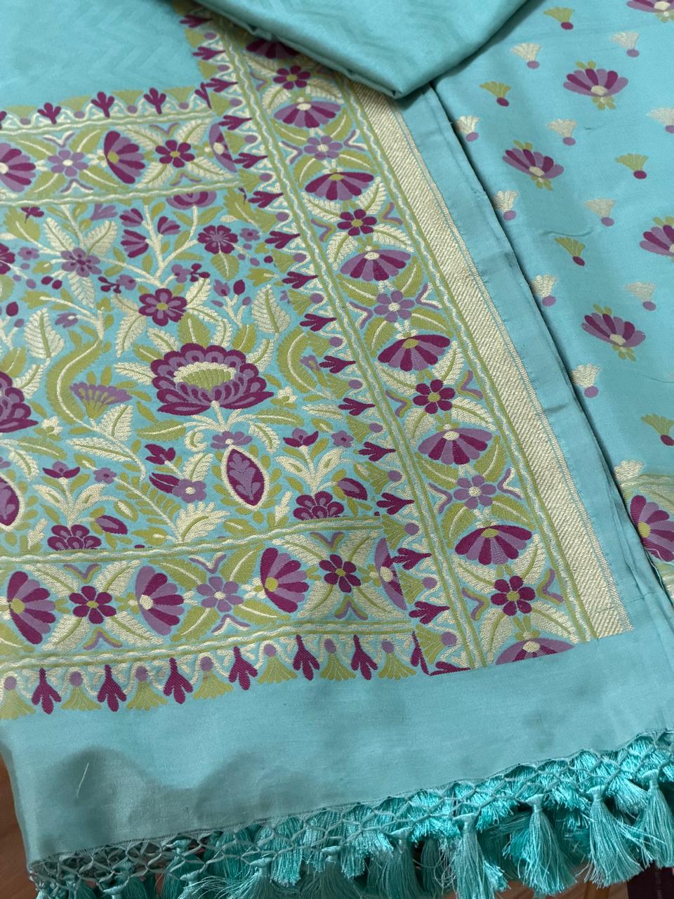 Katan silk suit with Resham weaving 