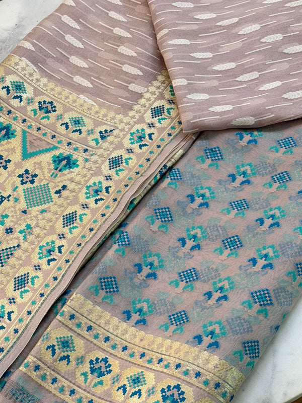 Kora Silk Suit Set With Resham Weave