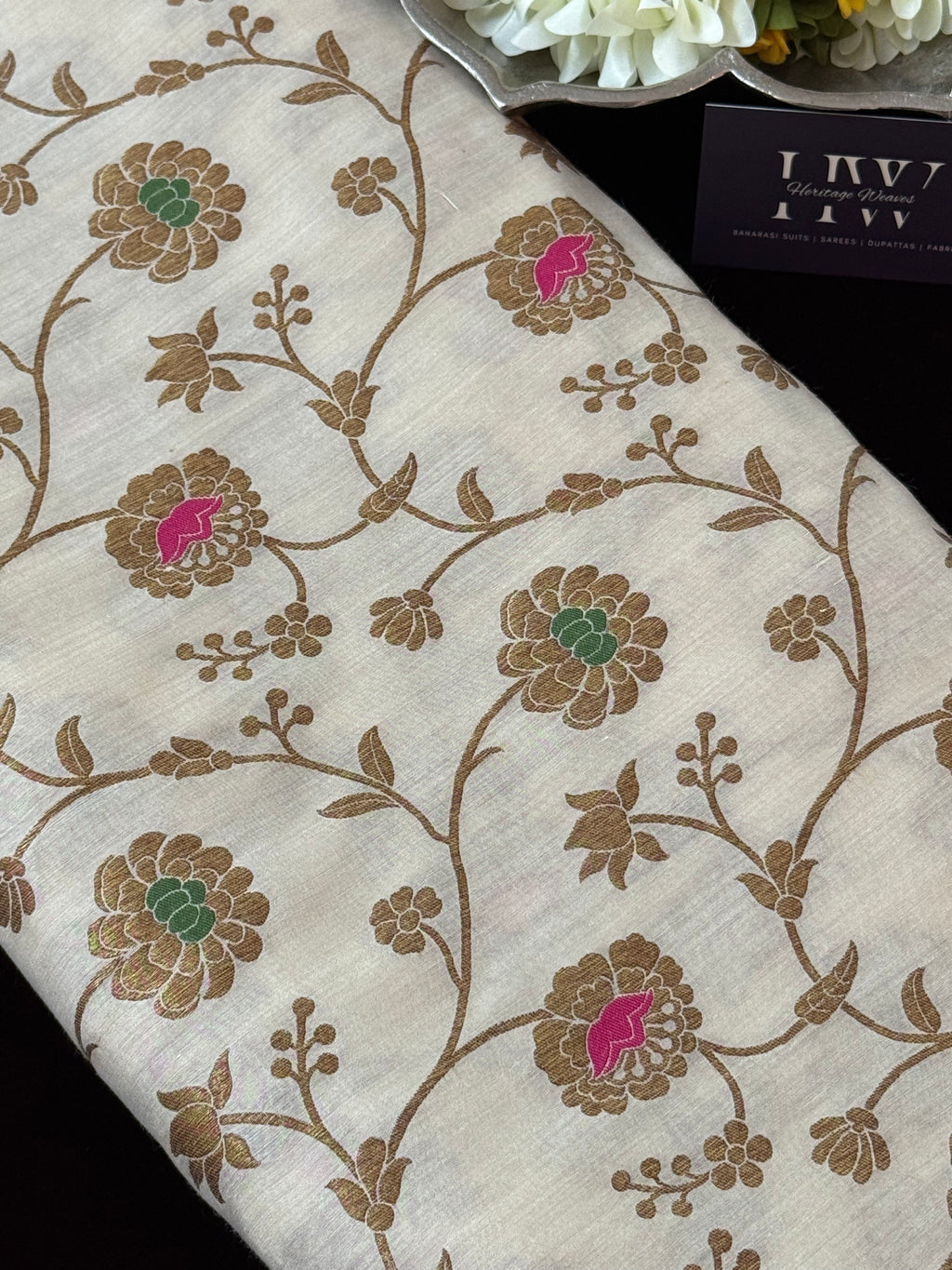 Muga Silk Fabric Antique Zari