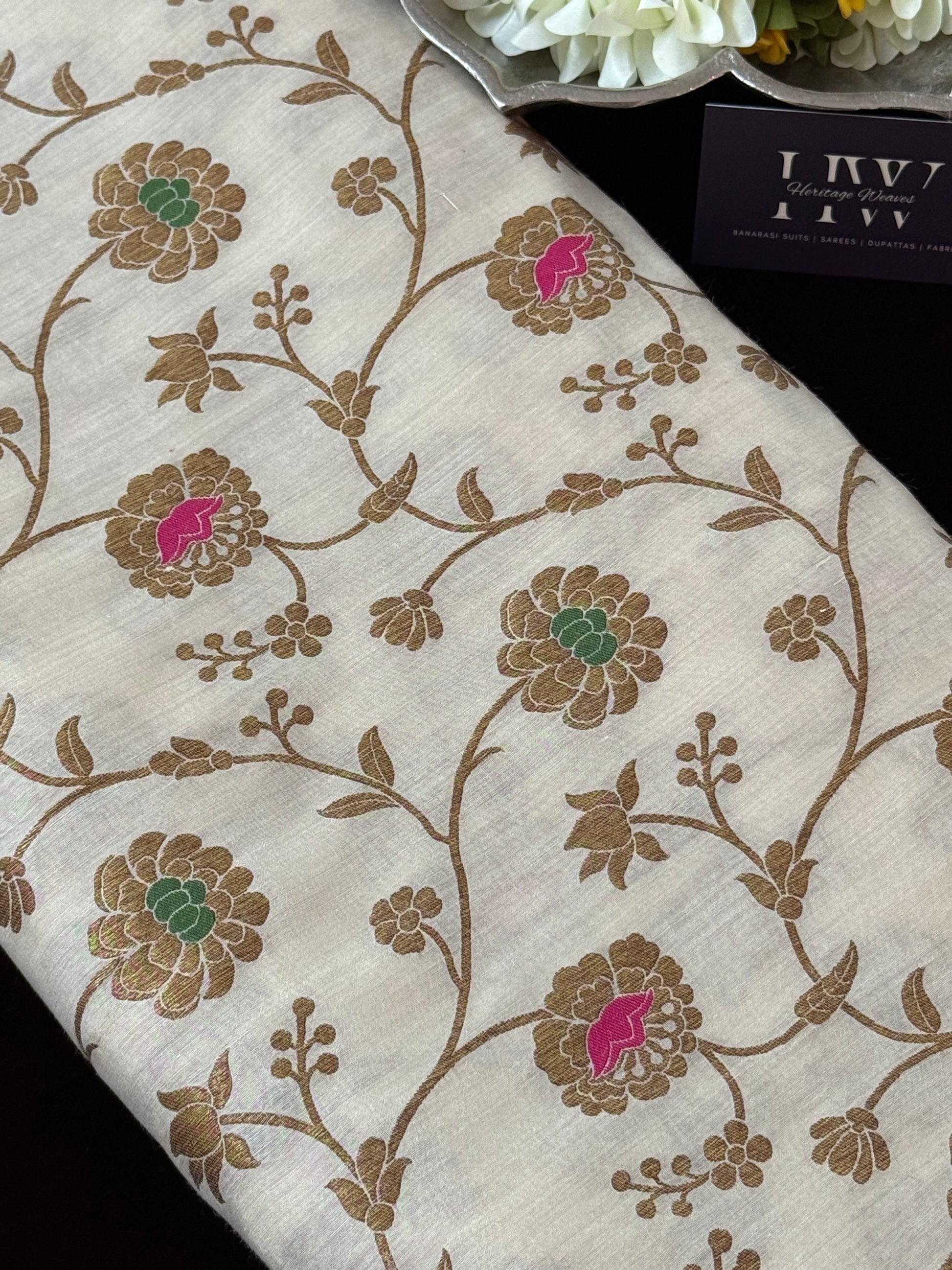 Muga Silk Fabric Antique Zari