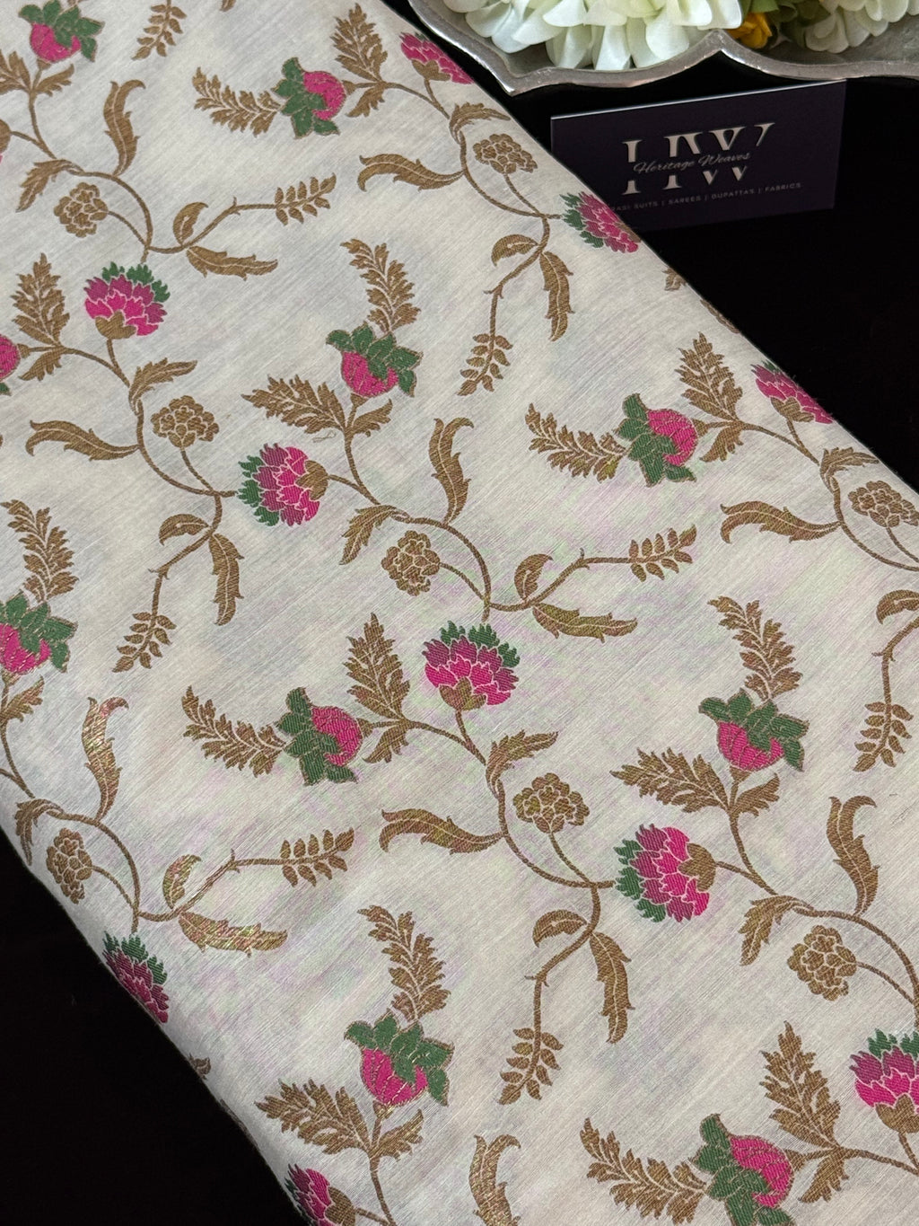 Muga Silk Fabric Antique Zari