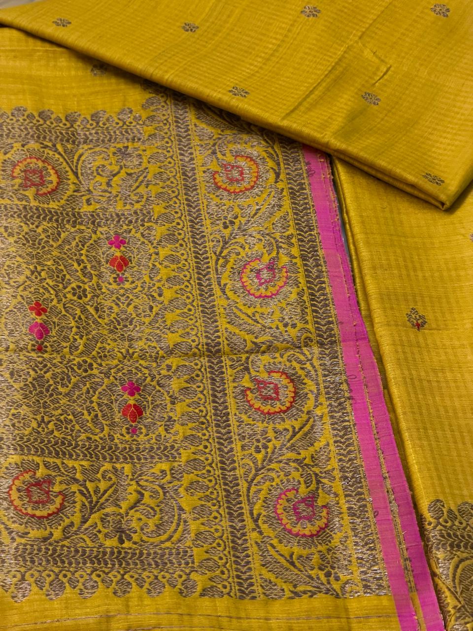 Raw silk suit with meenakari 