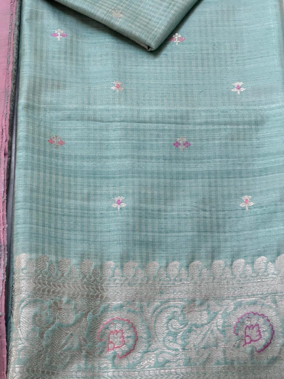 Raw silk suit with Meenakari 