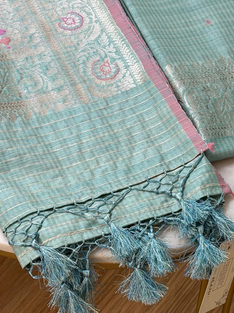 Raw silk suit with Meenakari 