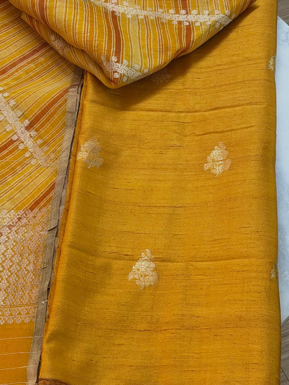 Raw silk suit with kora silk dupatta 