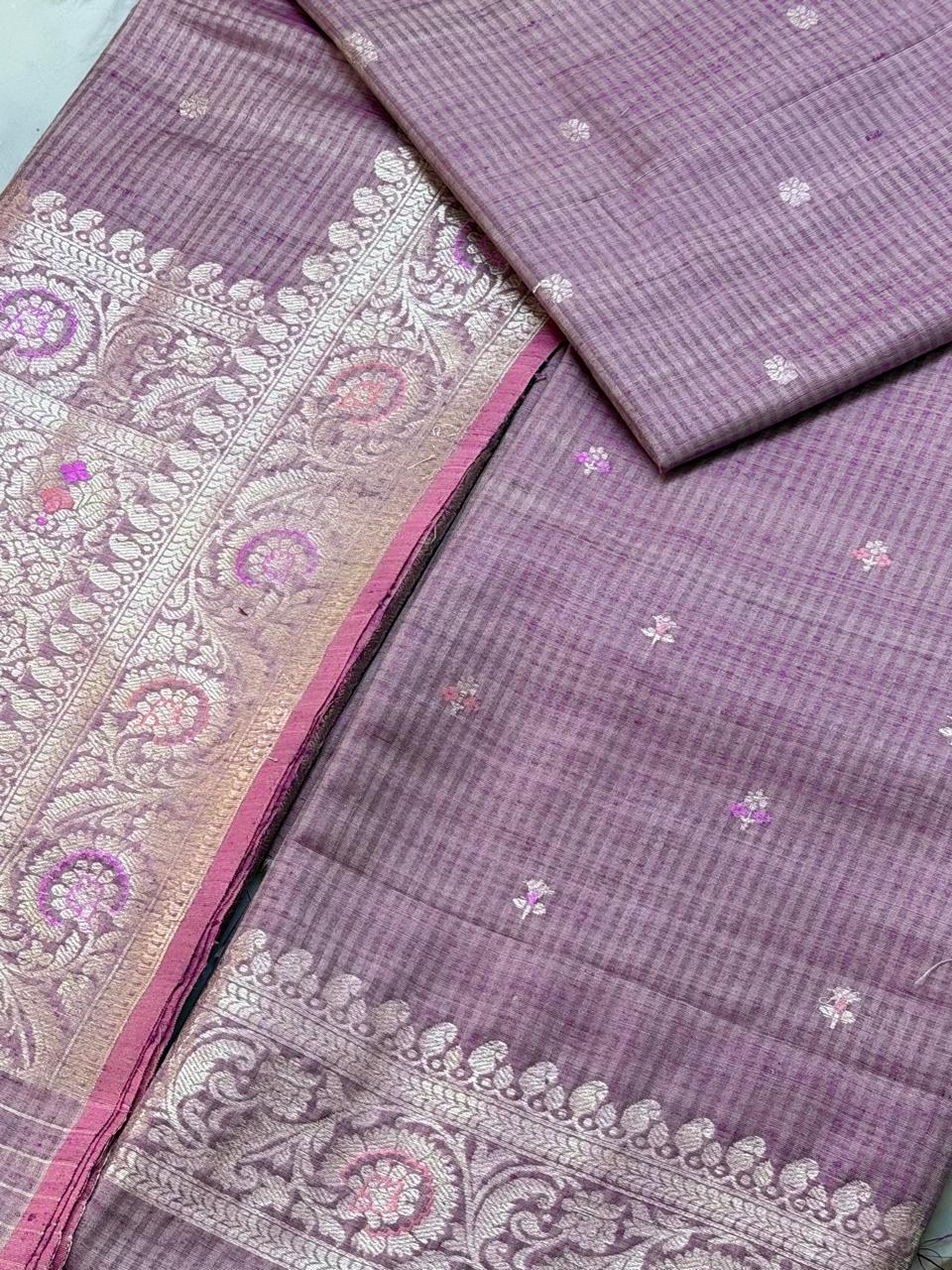 Raw silk suit with meenakari silver zari 