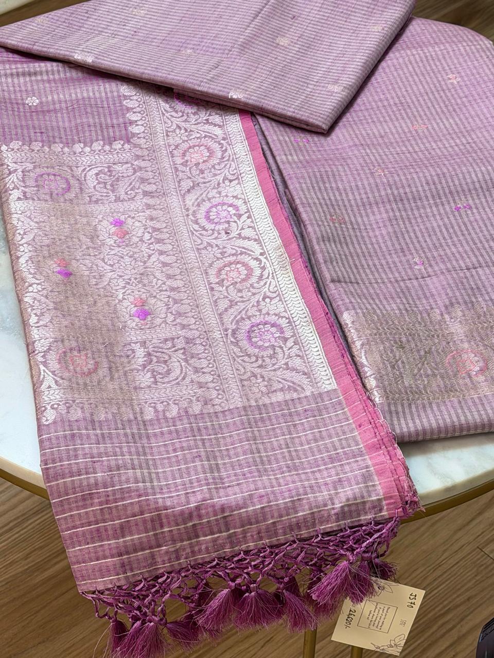 Raw silk suit with meenakari silver zari 