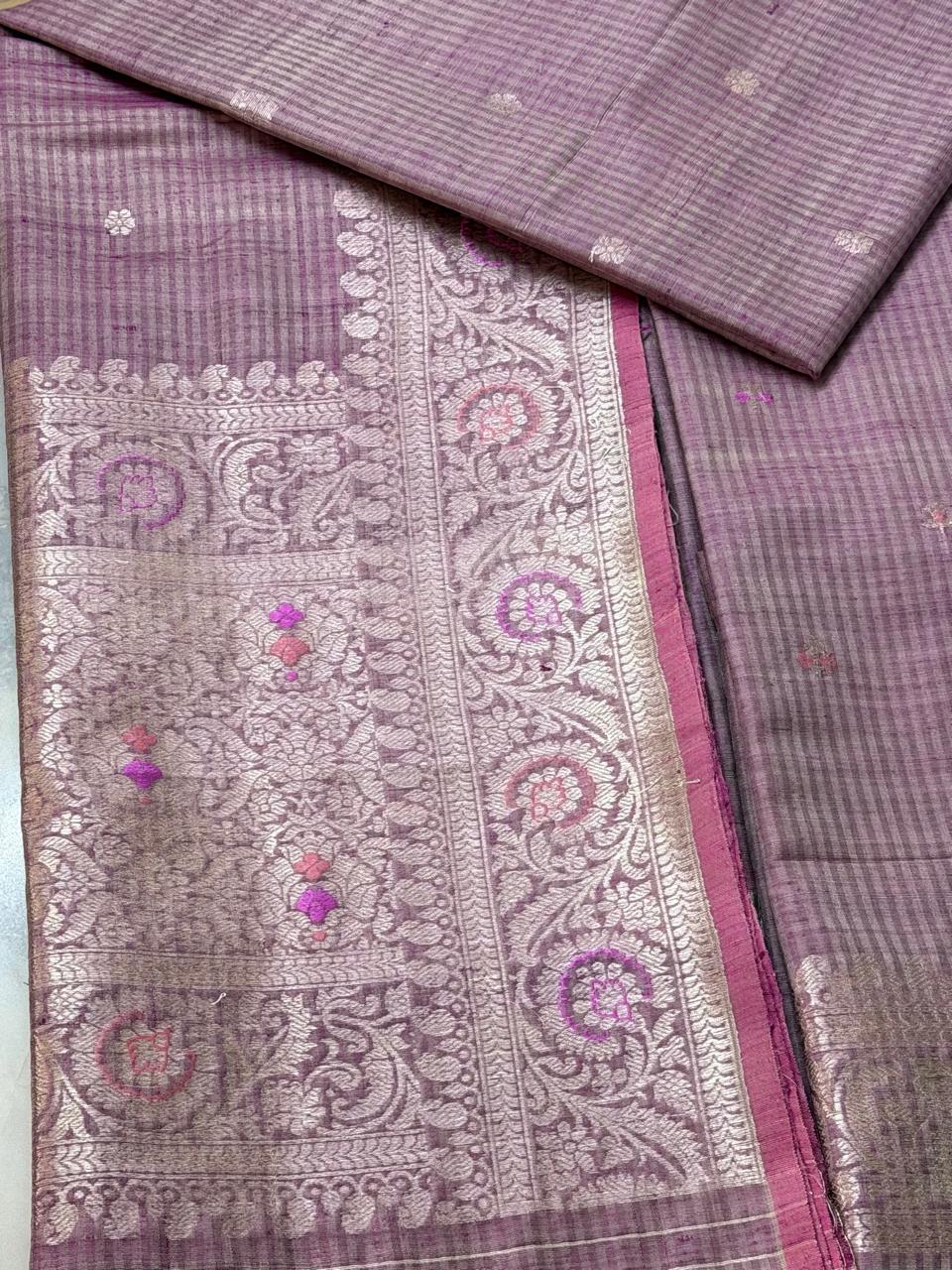 Raw silk suit with meenakari silver zari 