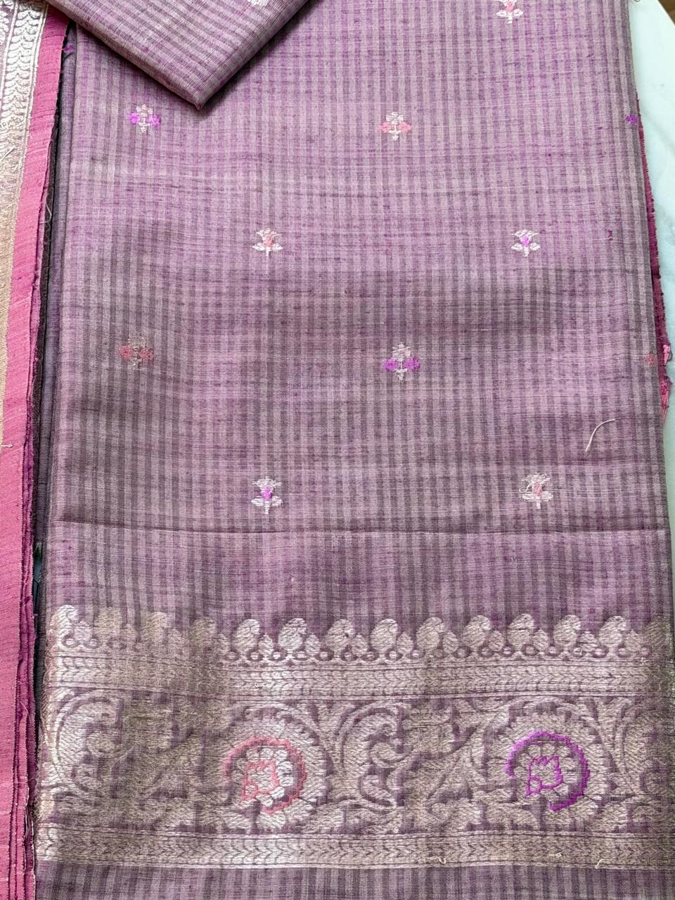 Raw silk suit with meenakari silver zari 