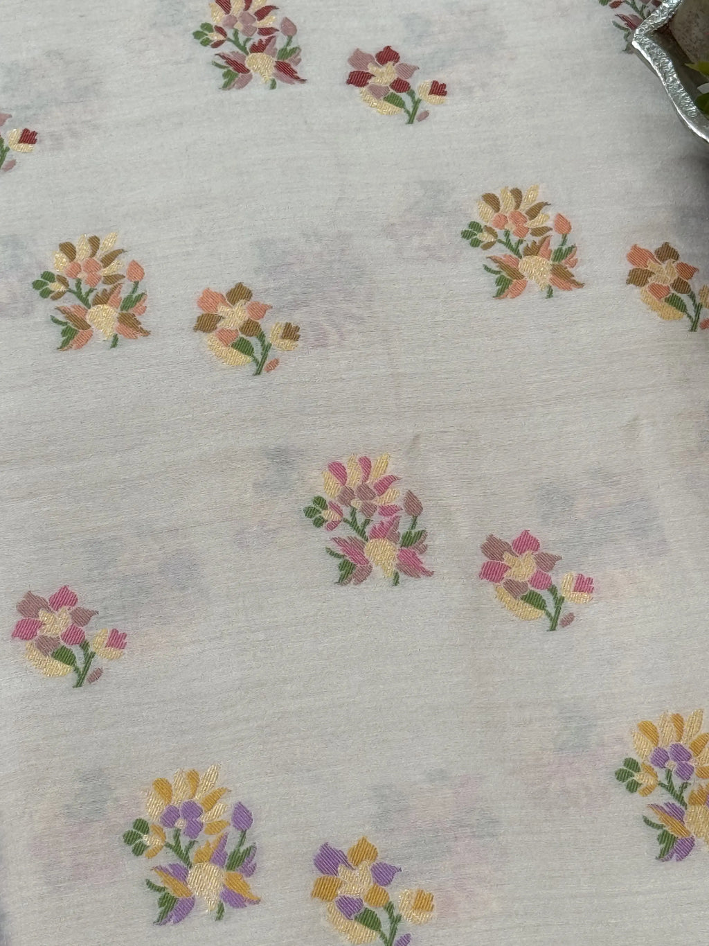 muga silk fabric with delicate meenakari bootas